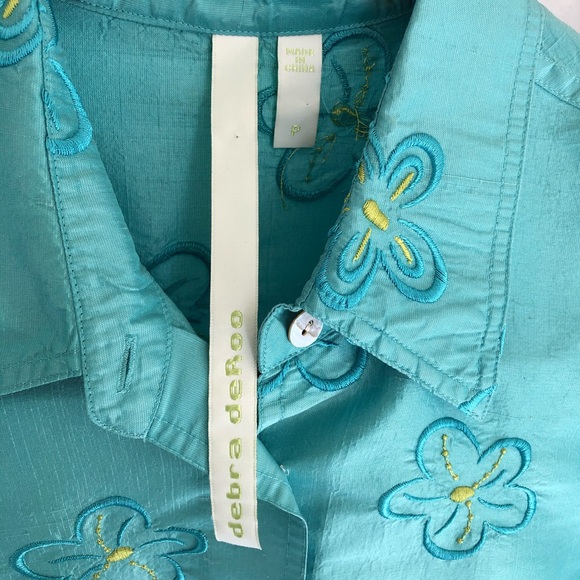 Debra Deroo Silk Turquoise Floral Jacket/Blouse - Picture 3 of 5